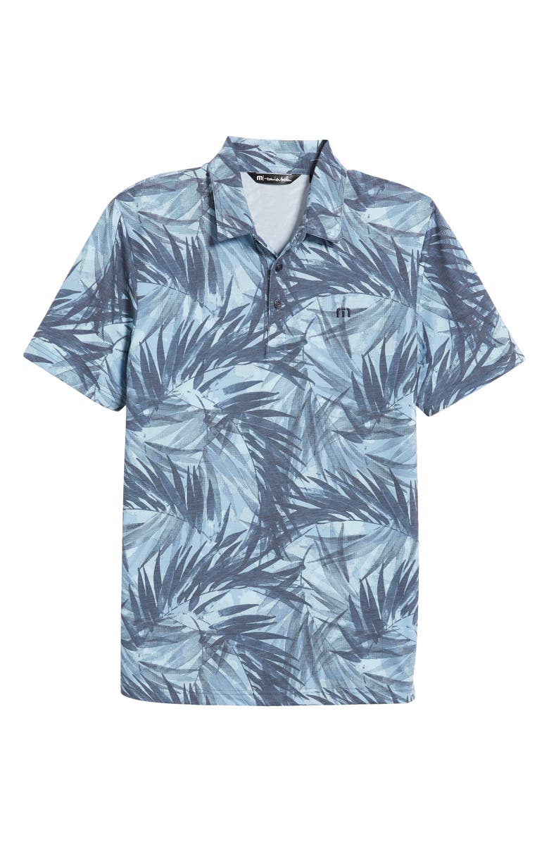 TravisMathew Forest Reserve Leaf Print Polo, Alternate, color, Dream Blue