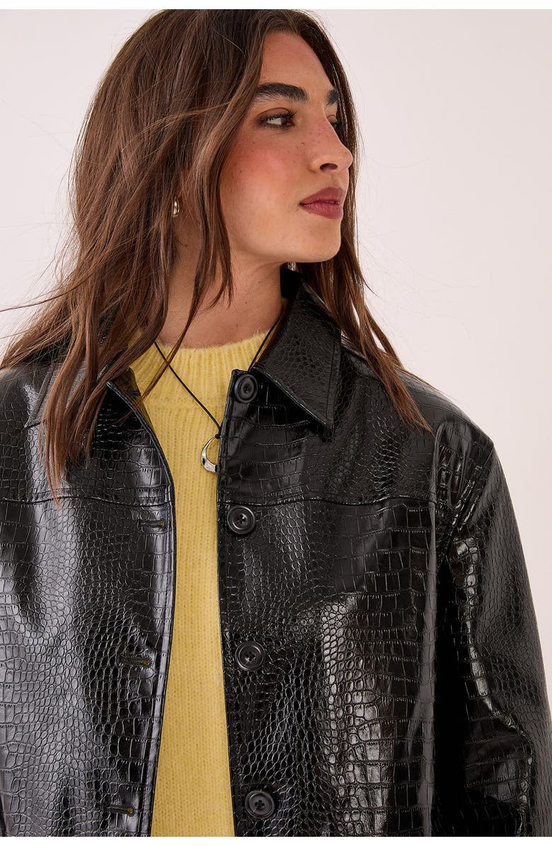 NASTY GAL Croc Vinyl Faux Leather Clean Jacket, Alternate, color, Black