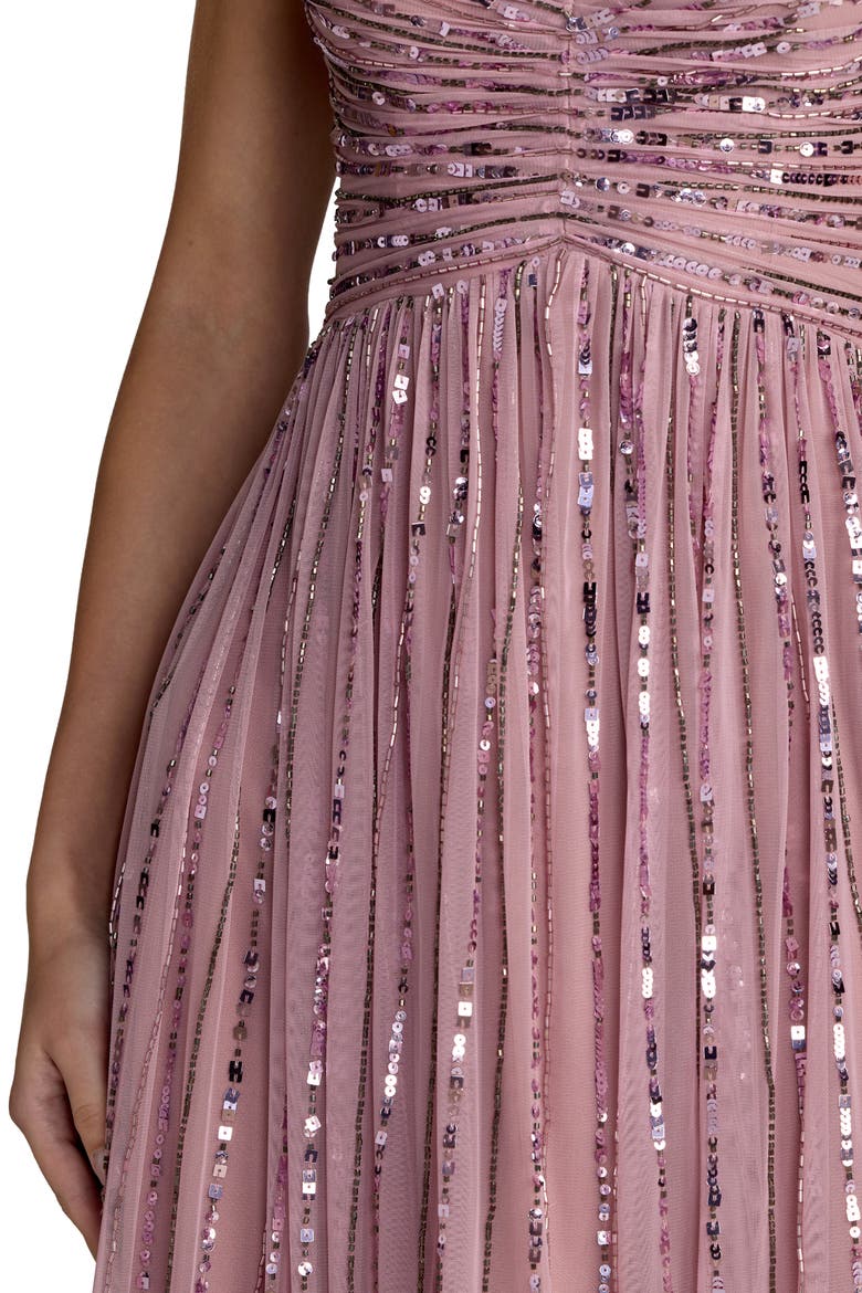 Beaded Sequin V Neck Cap Sleeve Midi Dress, Alternate, color, Vintage Lilac