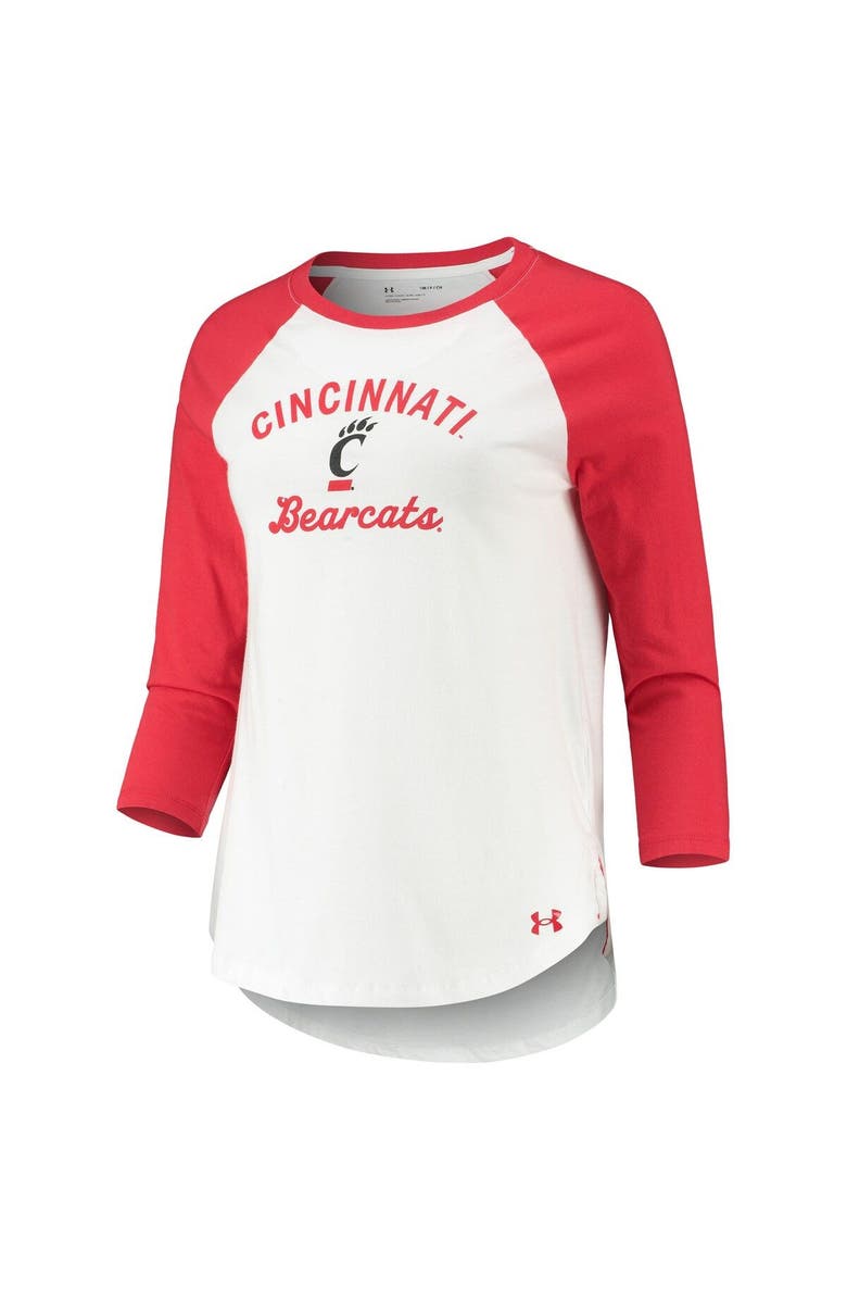Under Armour Women's Under Armour White/Red Cincinnati Bearcats Baseball Raglan 3/4 Sleeve T-Shirt, Alternate, color, White