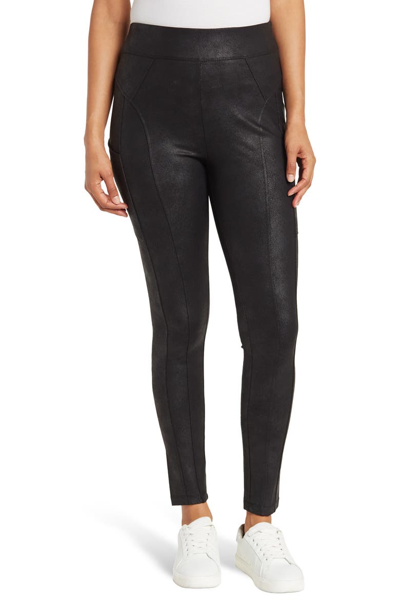 Democracy Faux Leather Glider Leggings with Side Pockets, Main, color, 