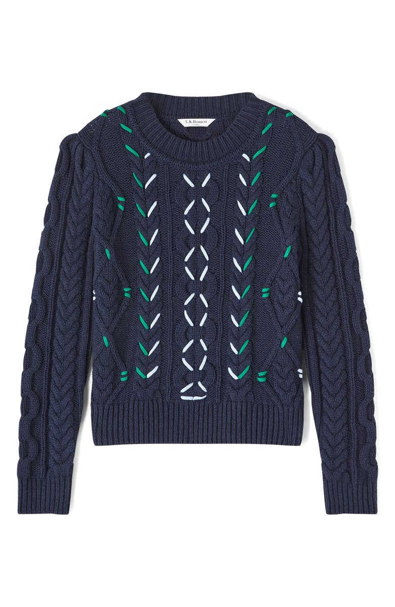 LK Bennett Mia Cable Stitch Sweater, Alternate, color, Blue-Navy