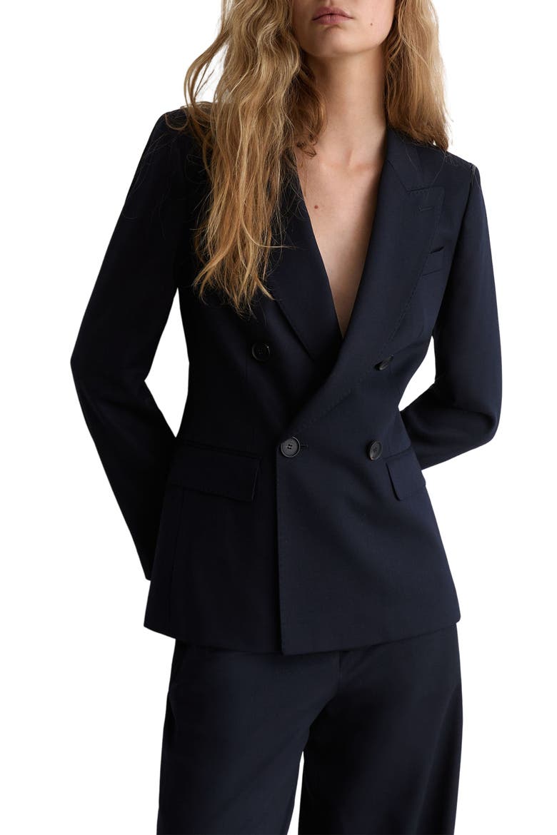 Solene Wool Blend Double Breasted Suit Blazer, Alternate, color, NAVY