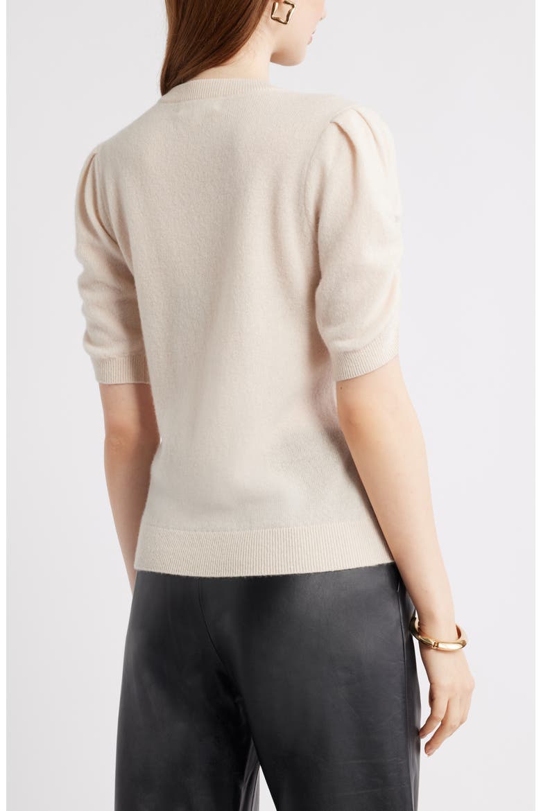 Ruched Short Sleeve Cashmere Sweater, Alternate, color, BEIGE BEACH