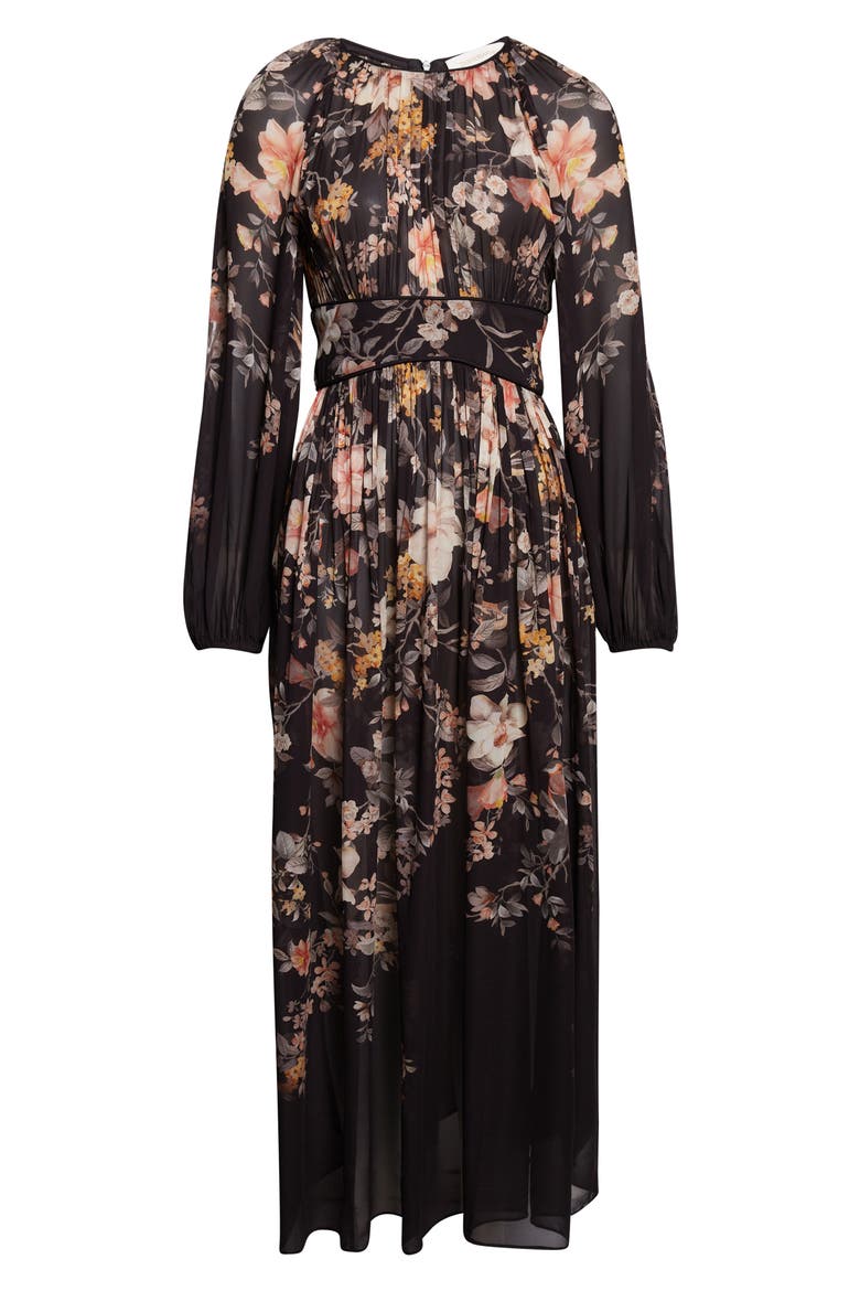Kindred Spirit Carousel Floral Long Sleeve Midi Dress, Alternate, color, BLACK SONGBIRD