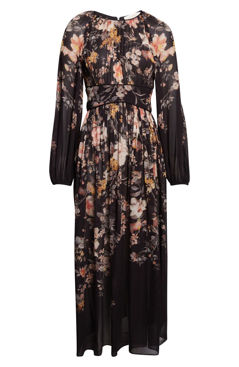 Zimmermann Kindred Spirit Carousel Floral Long Sleeve Midi Dress, Alternate, color, Black Songbird