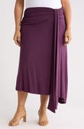 Renee C Draped Asymmetric Stretch Modal Midi Skirt