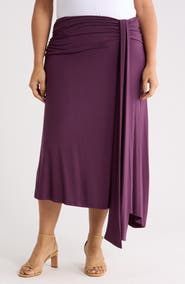 Renee C Draped Asymmetric Stretch Modal Midi Skirt