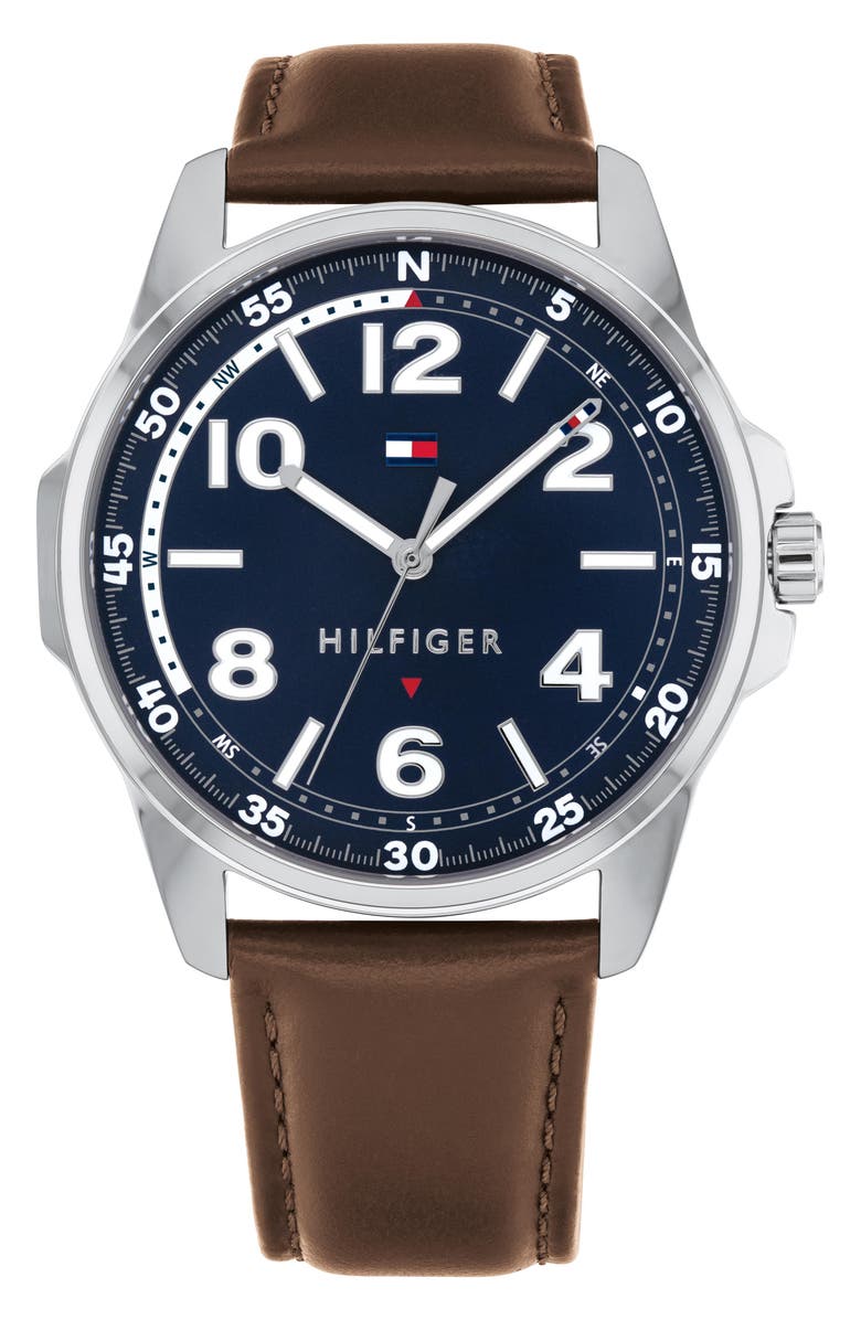 Tommy Hilfiger Essentials Leather Strap Watch, 45.1mm, Main, color, Blue