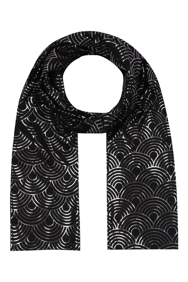 Metallic Rainbow Oblong Scarf, Main, color, BLACK