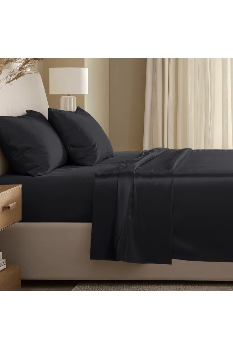 400 Thread Count Organic Cotton Sateen Sheet Set - Split Head King, Alternate, color, Black