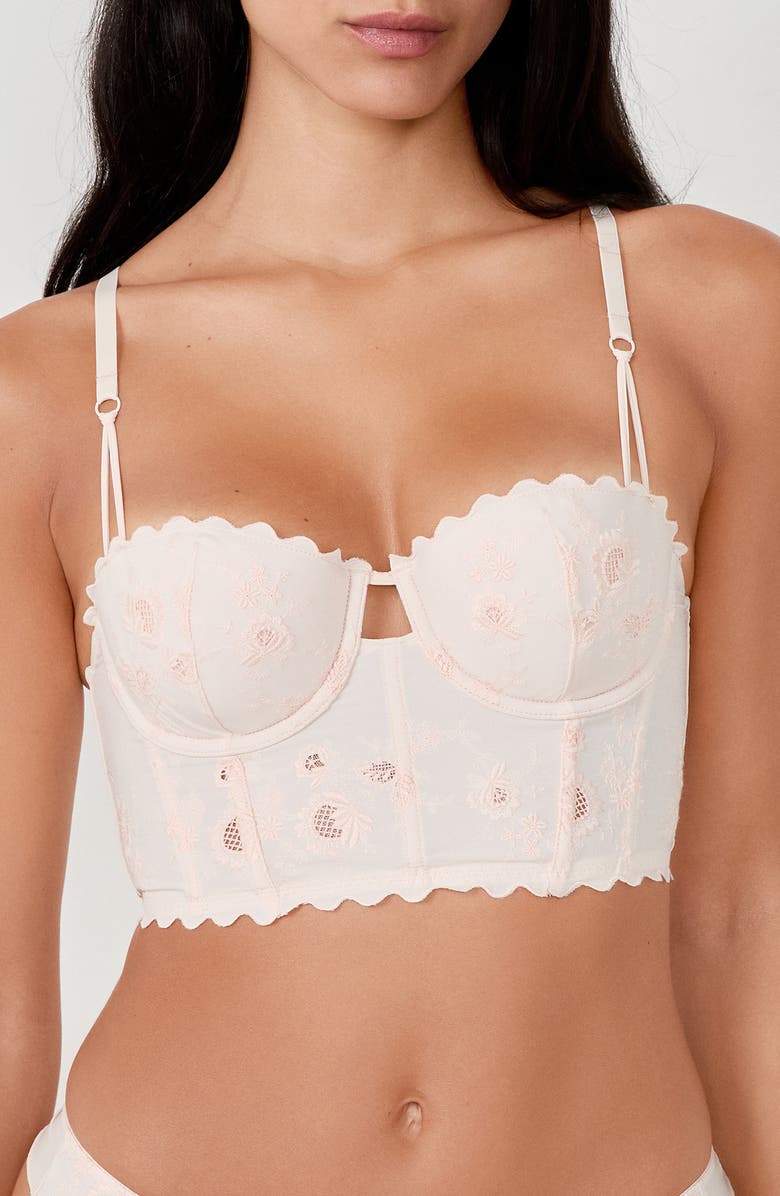 Etam Ravissante Ravi Embroidered Bustier, Main, color, Pink