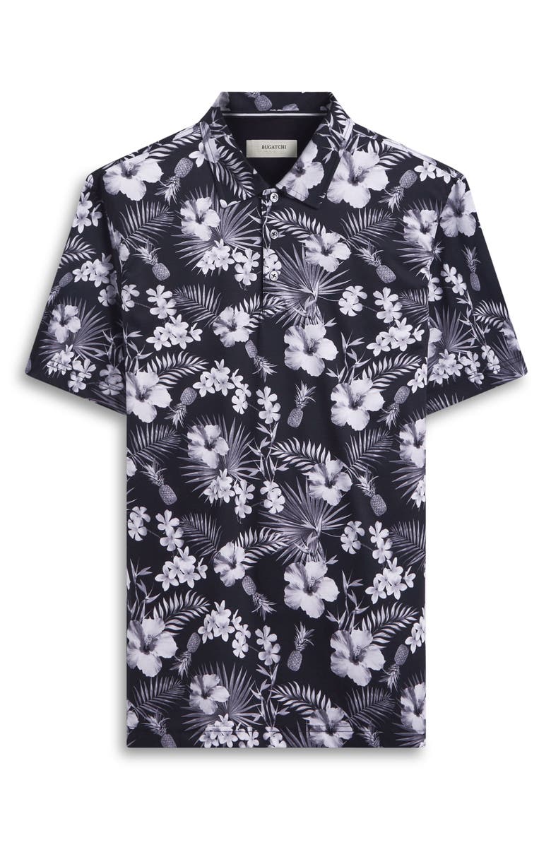 Bugatchi Hendrix Digital Floral Print Pima Cotton Polo, Alternate, color, Black
