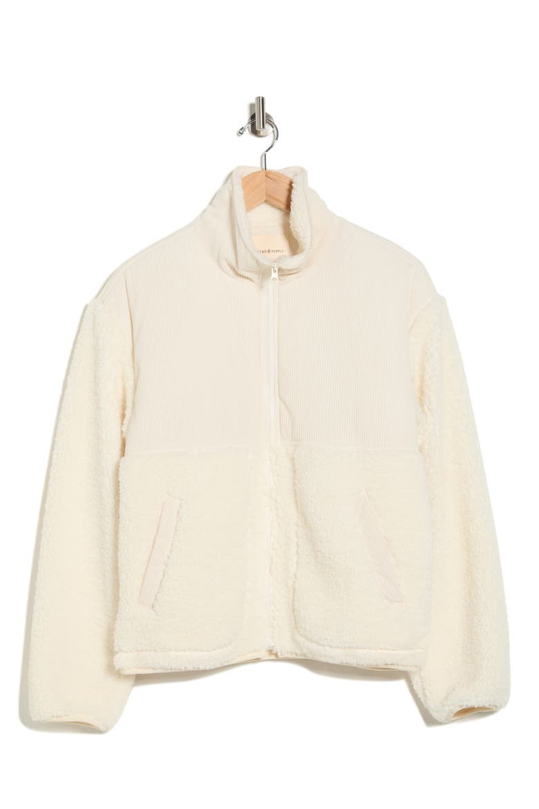 Corduroy & Faux Shearling Jacket, Alternate, color, CREAM