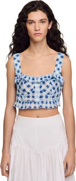 SANDRO Gingham linen crop top
