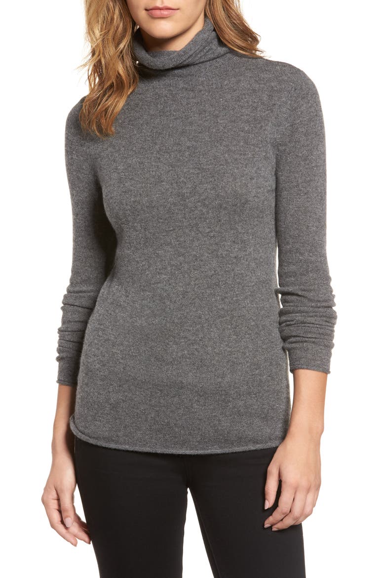 Funnel Neck Cashmere Sweater, Main, color, HEATHER DARK GREY