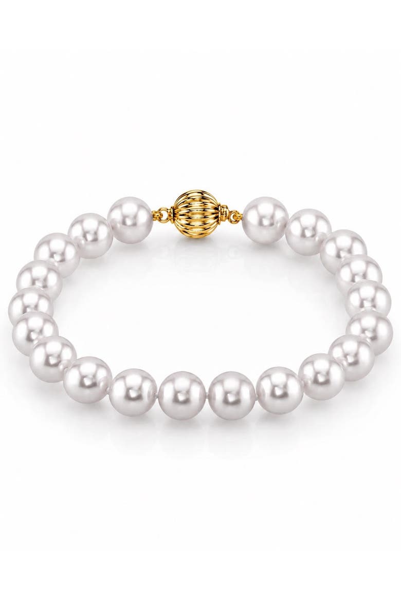 7.5-8.0mm Akoya White Pearl Bracelet - AAA Quality, Main, color, Yellow Gold Clasp