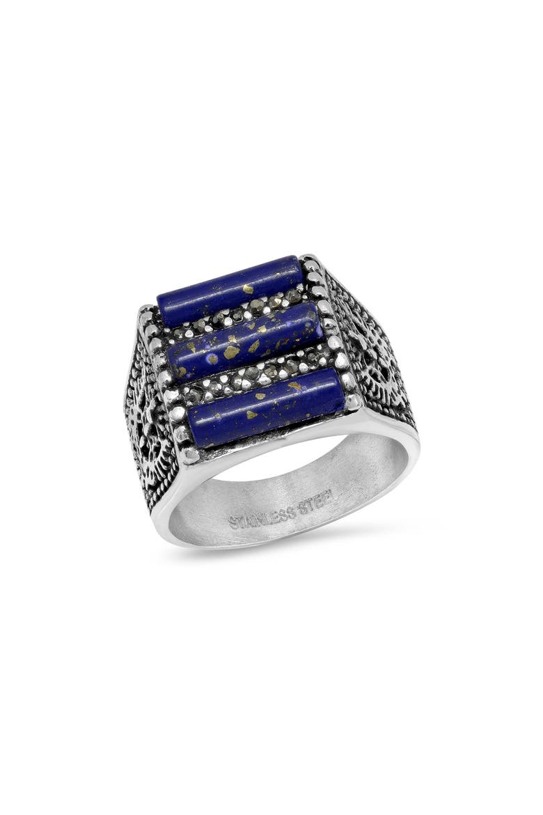 Men's Stainless Steel Agate Ring, Main, color, SILVER/BLUE