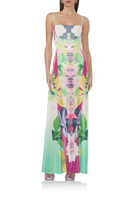 Afrm Shea Print A-line Mesh Maxi Dress In Mirror Tropical