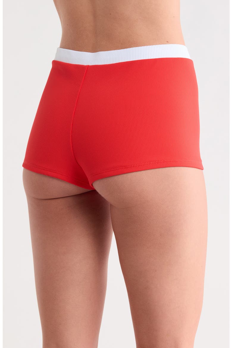 Farrah Ribbed Swim Shorts, Alternate, color, POPPY/ WHITE RIB