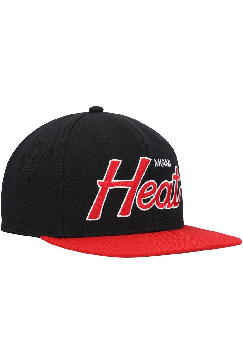Men's Mitchell & Ness Black Miami Heat Hardwood Classics MVP Team Script 2.0 Snapback Hat, Alternate, color, Black