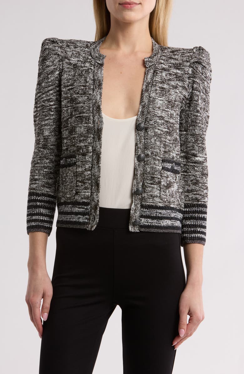 L'AGENCE Jenni Puff Shoulder Waffle Stitch Cardigan, Main, color, 