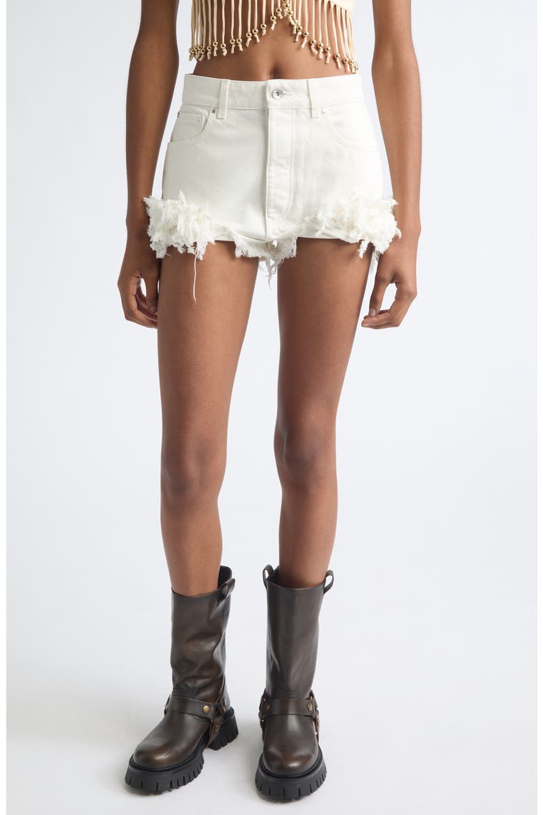 Fringe Cutoff Denim Shorts, Main, color, OFF WHITE DENIM
