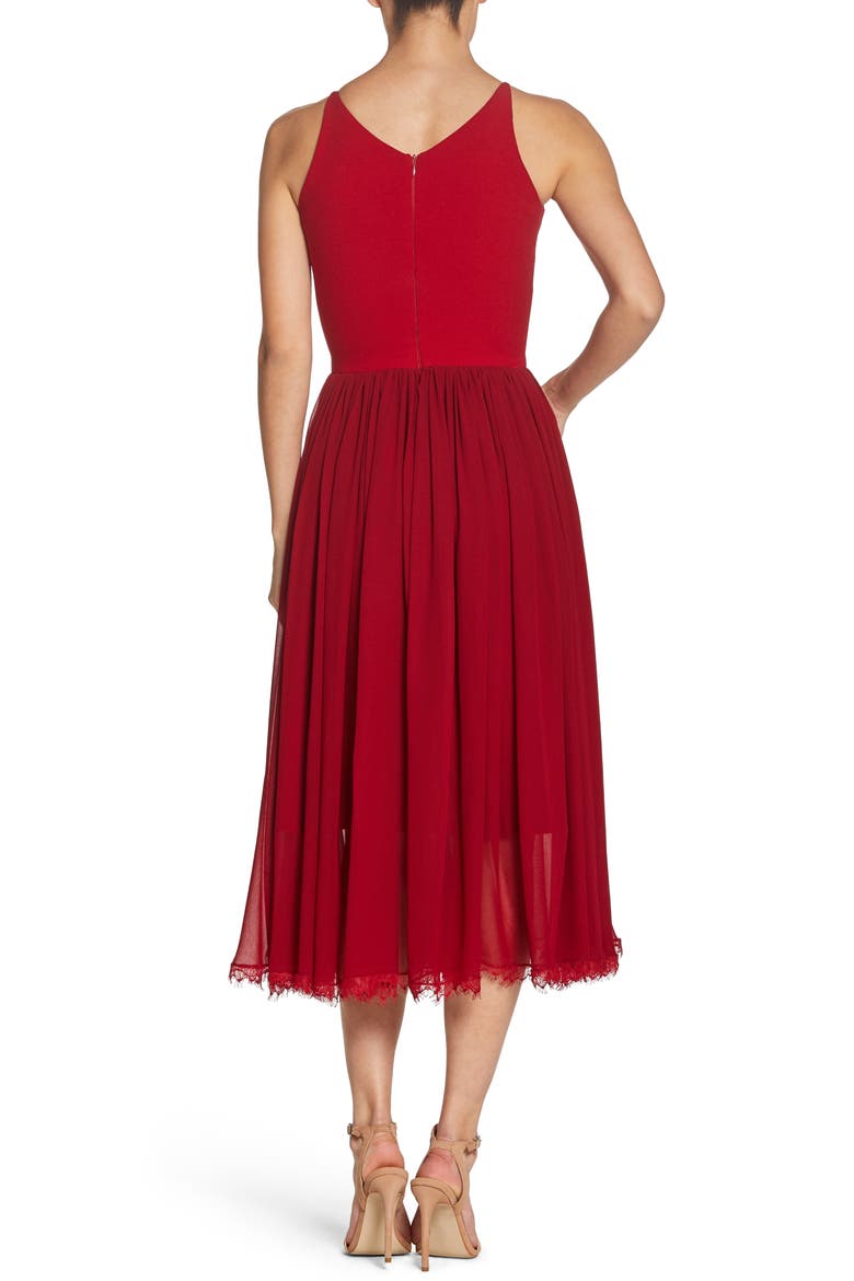 Alicia Mixed Media Midi Dress, Alternate, color, GARNET