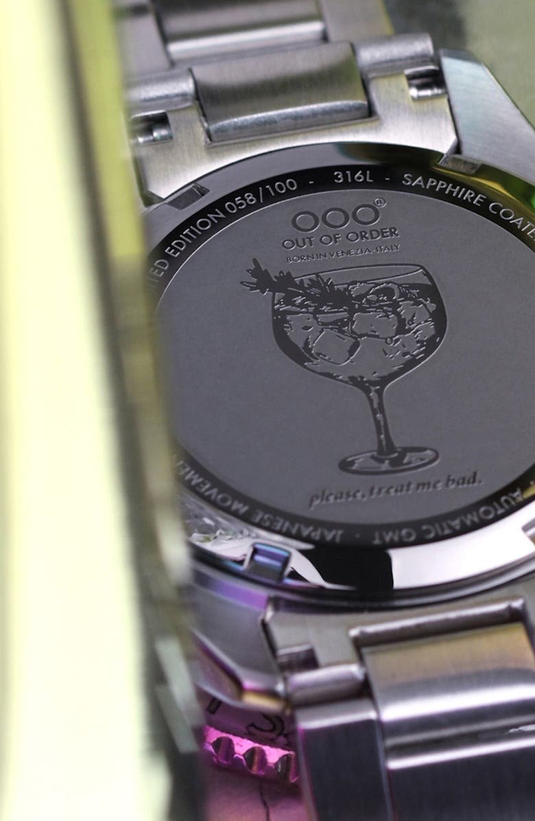OUT OF ORDER Gin Tonic Automatic GMT Bracelet Watch, 40mm, Alternate, color, Steel