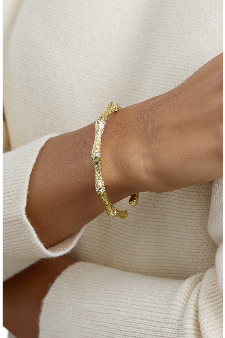 Cubic Zirconia Bamboo Style Cuff Bracelet, Alternate, color, GOLD