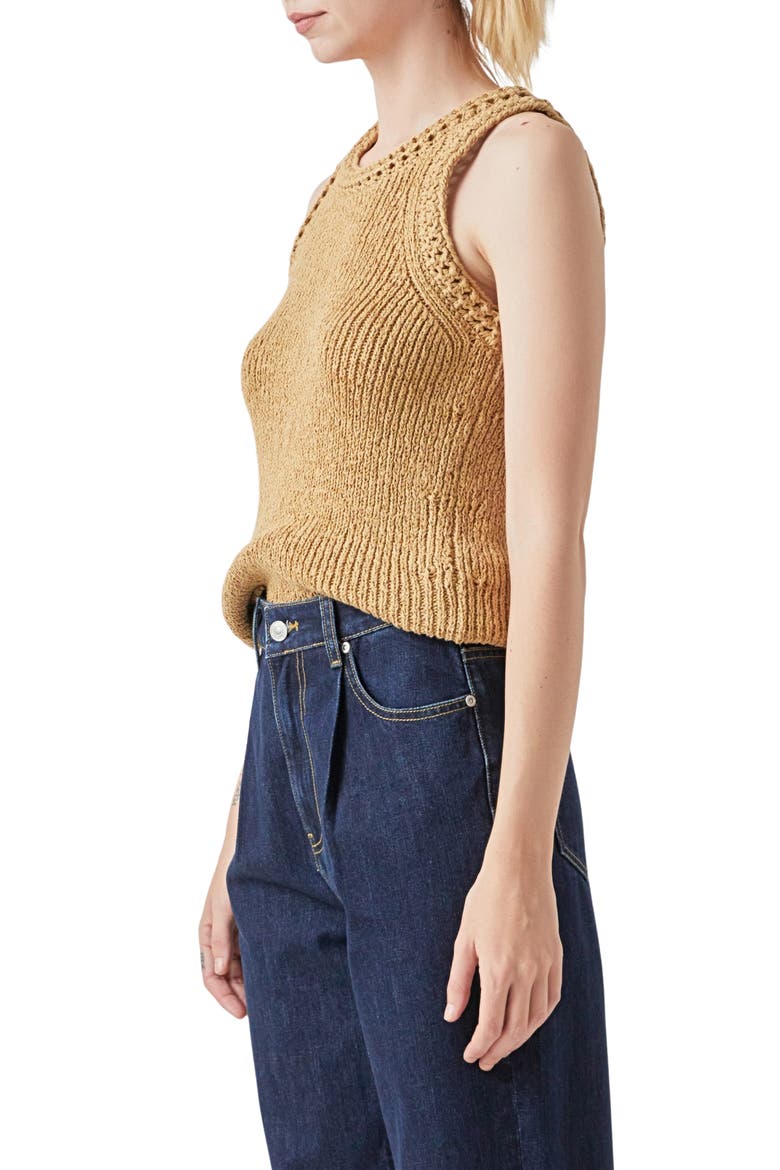 Ribbed Sleeveless Sweater, Alternate, color, TAN