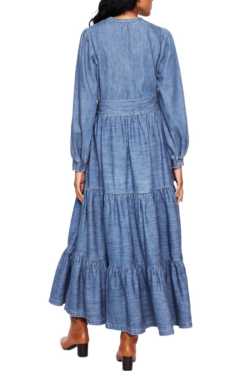 Boden Alba Long Sleeve Tiered Denim Maxi Dress, Alternate, color, 