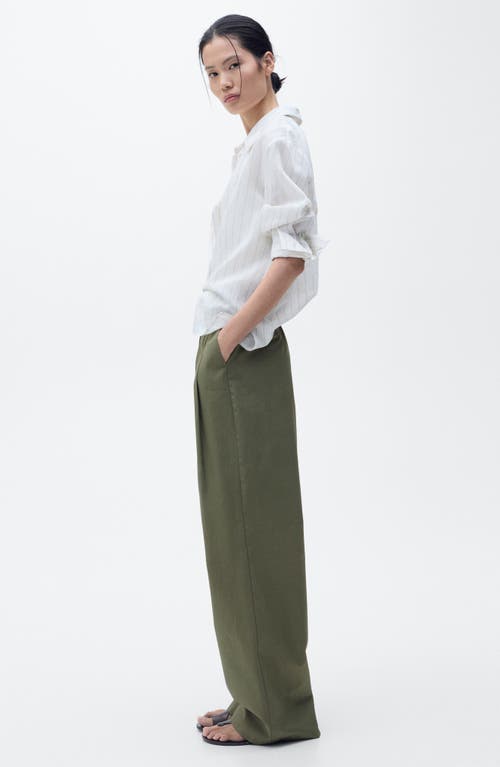 Mango Belted Cotton Wide Leg Pants In Green