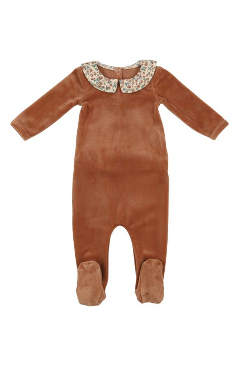 Floral Collar Velour Footie (Baby)