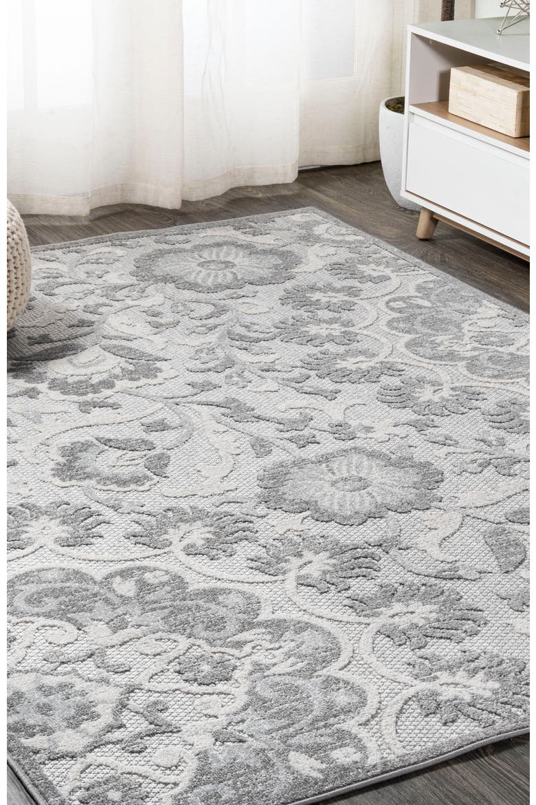 Lucena Modern Medallion High-Low Indoor/Outdoor Area Rug, Alternate, color, Light Gray/Ivory