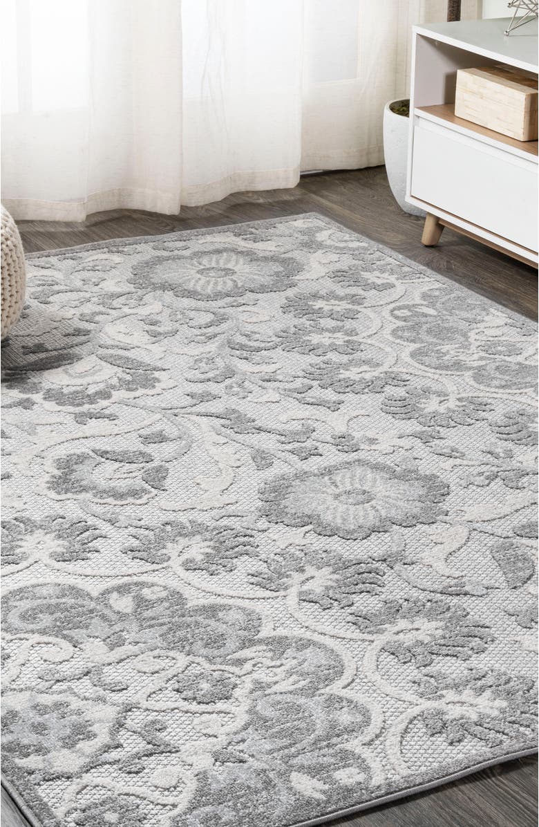 JONATHAN Y Lucena Modern Medallion High-Low Indoor/Outdoor Area Rug, Alternate, color, Light Gray/Ivory