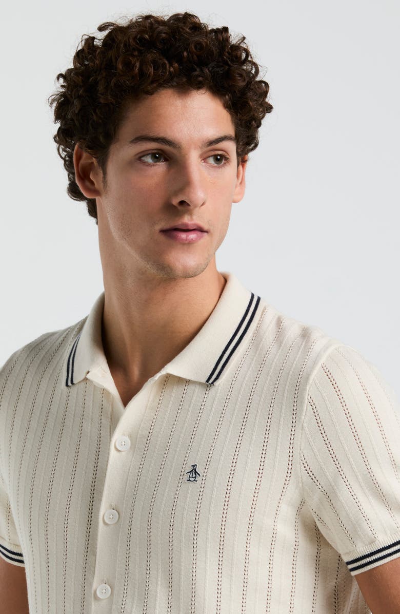 Original Penguin Drop Needle Polo Cardigan, Alternate, color, Birch