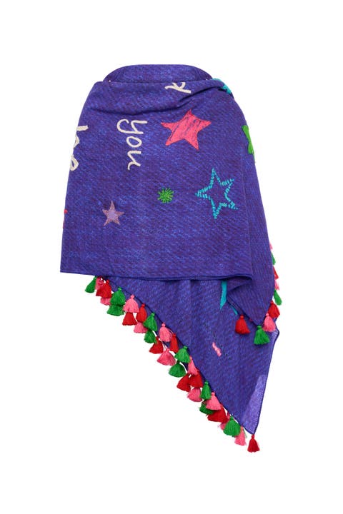 Printed And Embroidered Scarf With Tassels with "message"