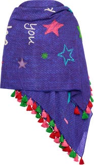 Maison Common Printed And Embroidered Scarf With Tassels with "message"
