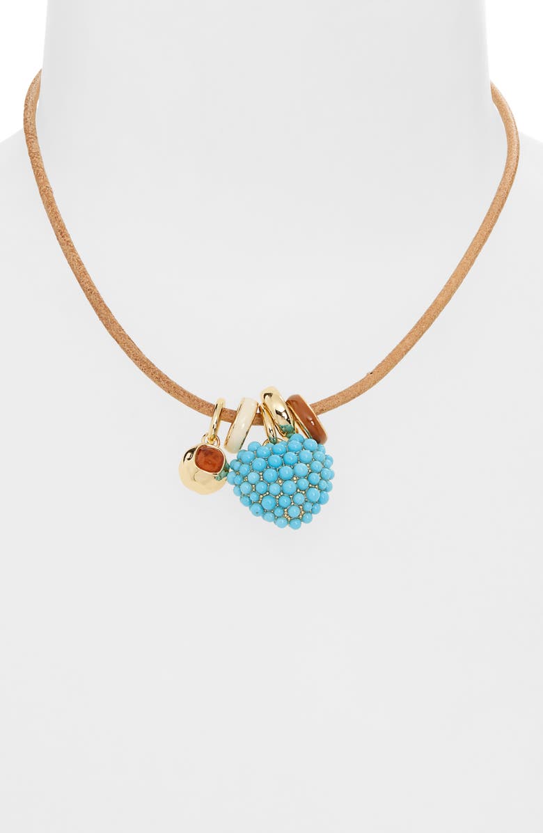 ROXANNE ASSOULIN Heart Charm Leather Cord Necklace, Alternate, color, Gold/ Turquoise/ Multi