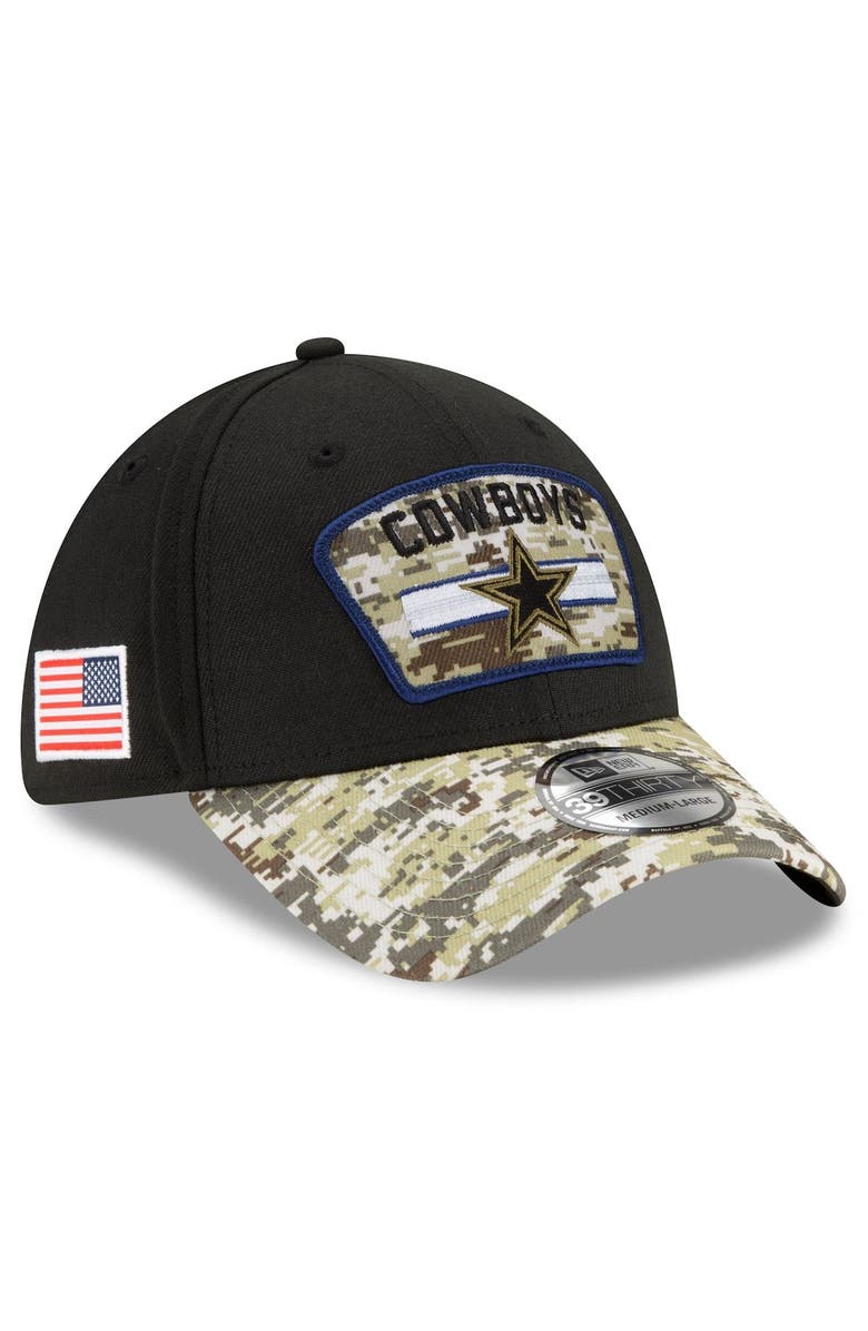 New Era Men's New Era Black/Camo Dallas Cowboys 2021 Salute To Service 39THIRTY Flex Hat, Main, color, 
