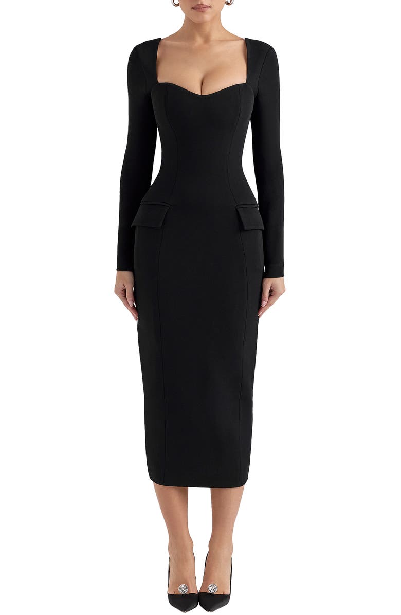 HOUSE OF CB Ella Long Sleeve Midi Dress, Main, color, Black