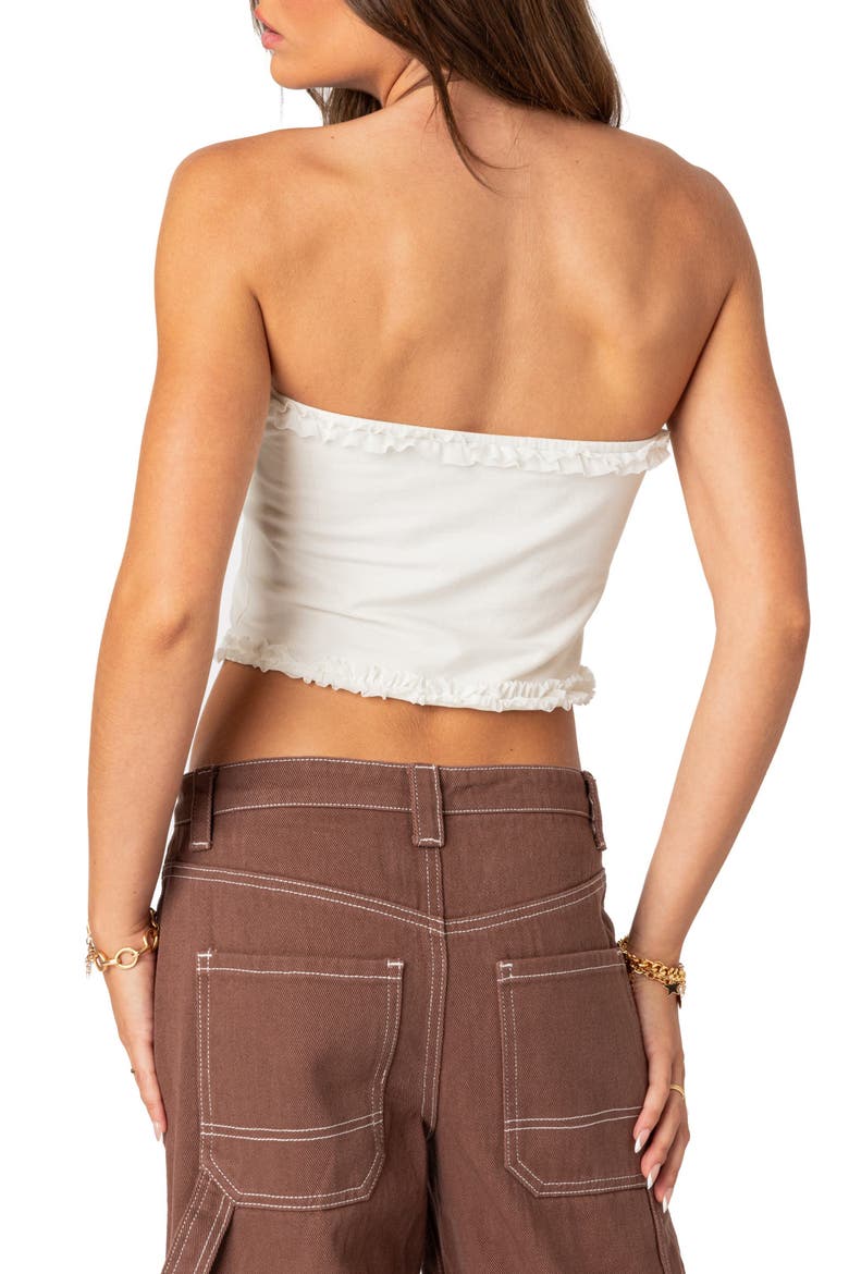 Ruffle Trim Crop Tube Top, Alternate, color, WHITE