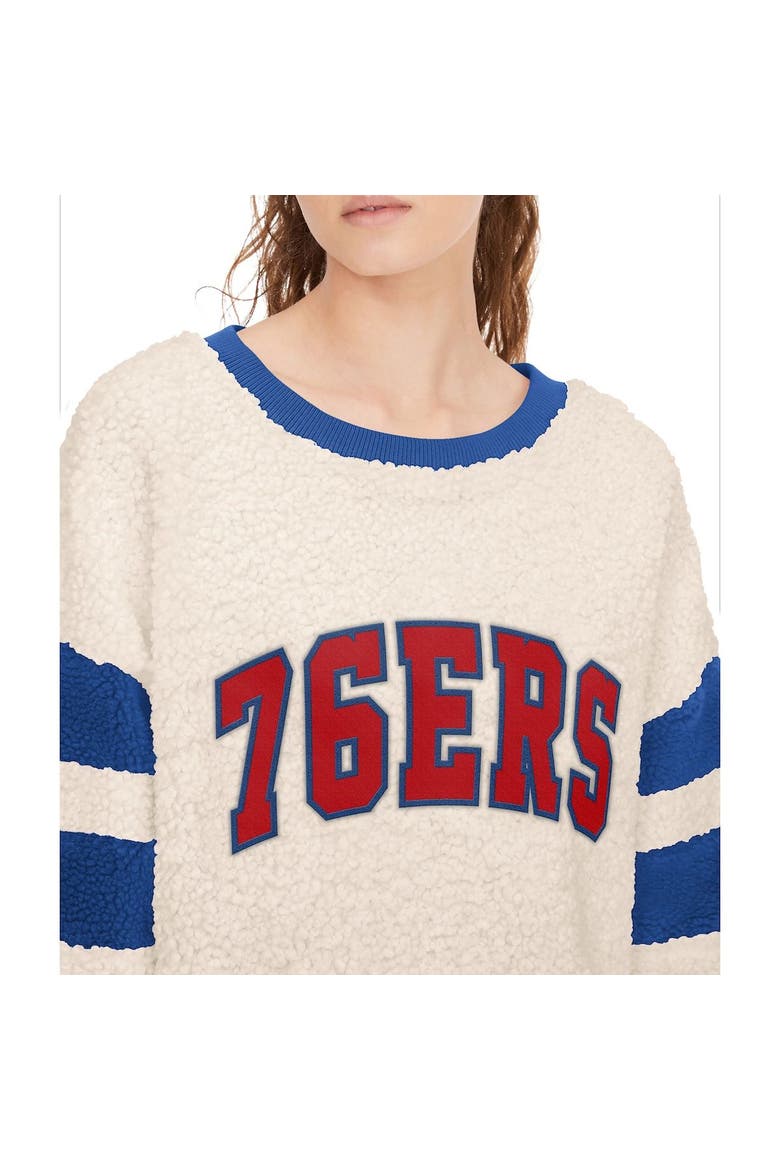 Women's Tommy Jeans Oatmeal/Royal Philadelphia 76ers Mindy Sherpa Pullover Sweatshirt, Alternate, color, Oatmeal