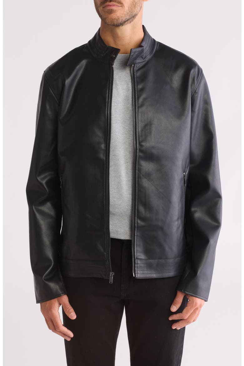 Faux Leather Racer Jacket, Alternate, color, BLACK