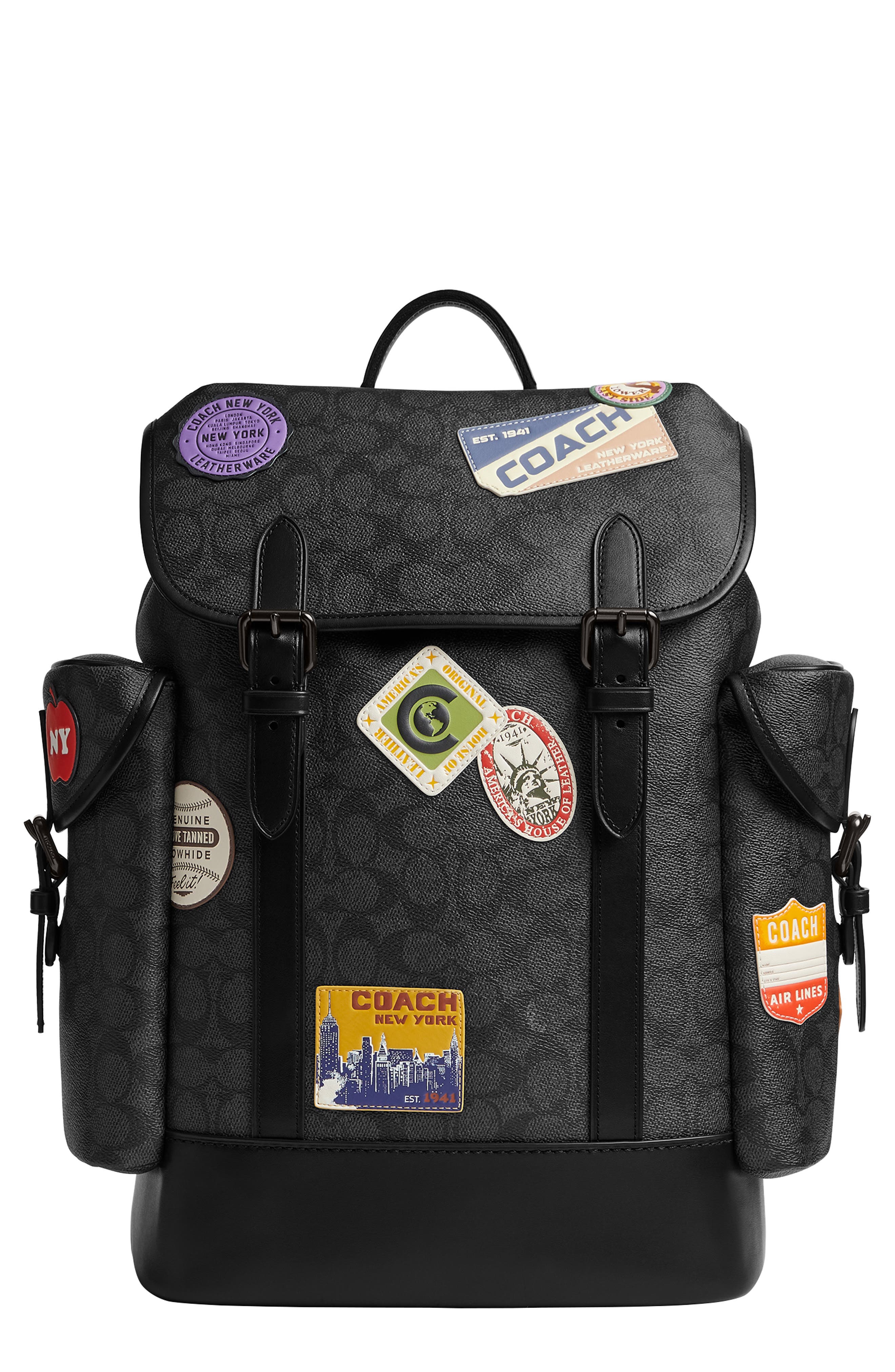 COACH Hitch Patch Embellished Signature Coated Canvas Backpack, Main, color, 