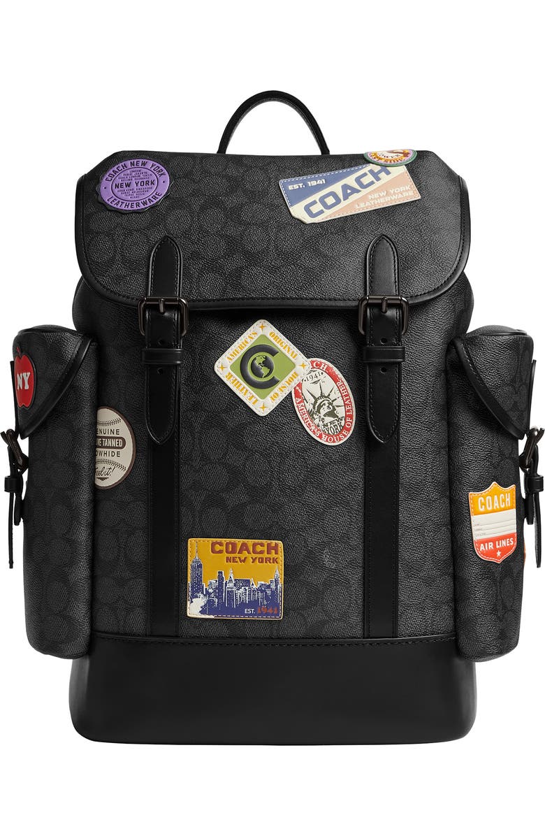 COACH Hitch Patch Embellished Signature Coated Canvas Backpack, Main, color,