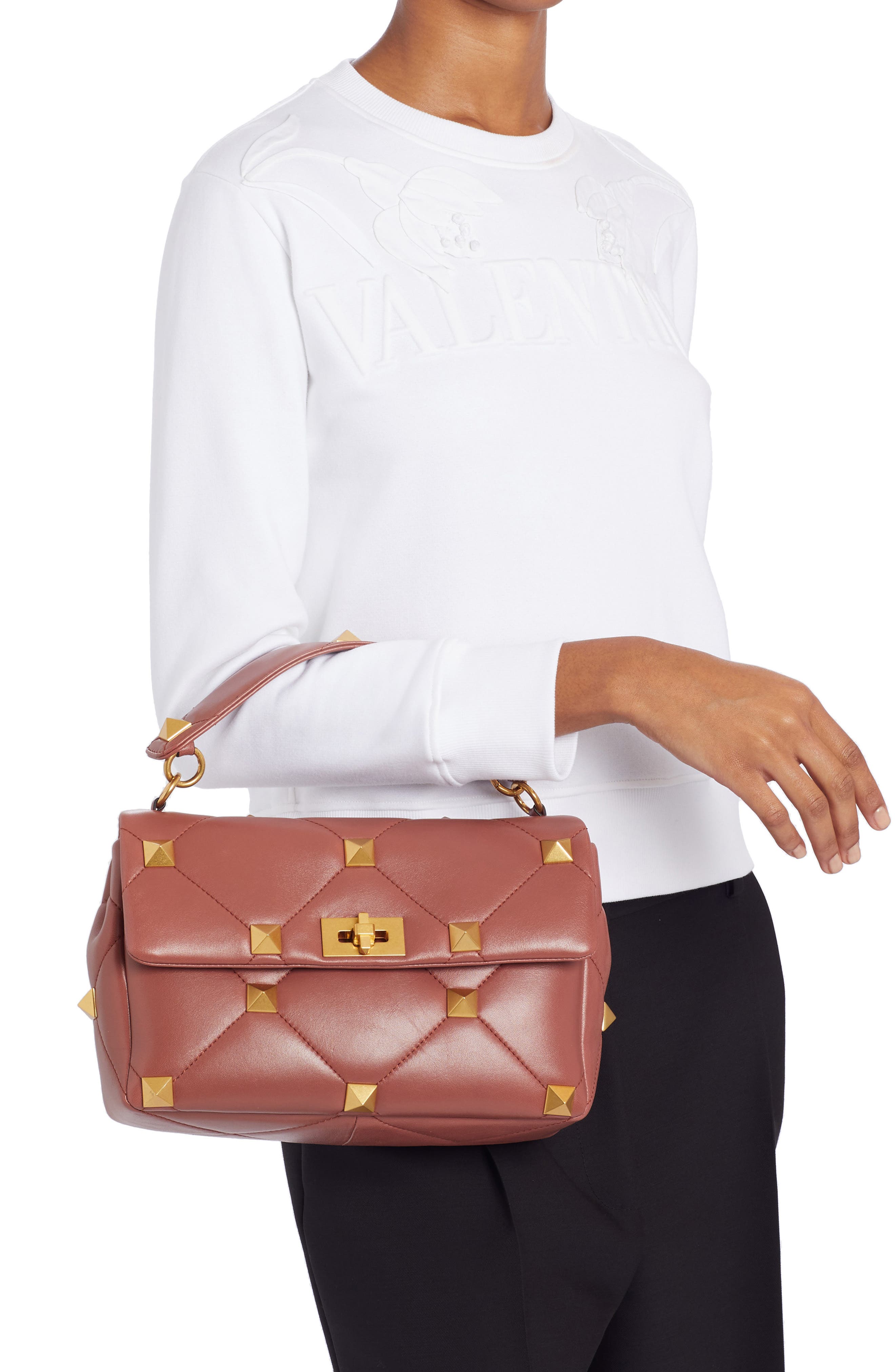 Valentino Garavani Large Roman Stud Matelassé Quilted Leather Shoulder Bag, Alternate, color, 