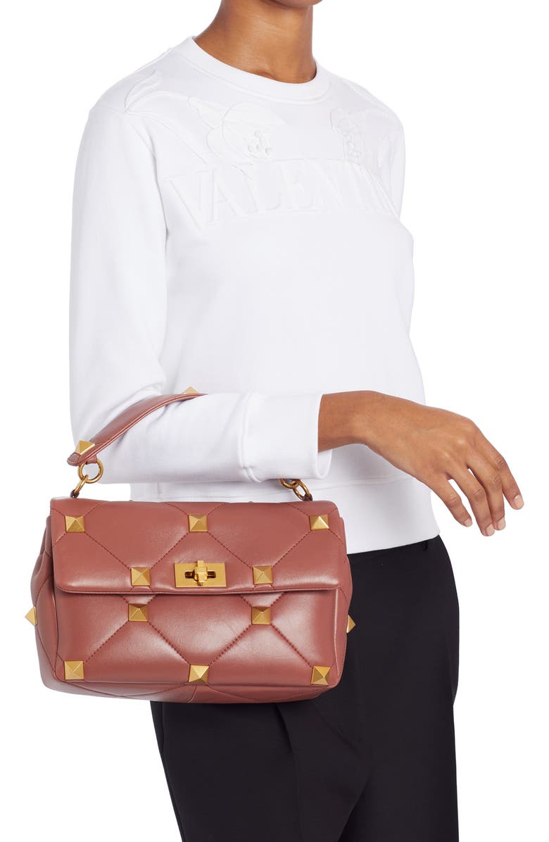 Valentino Garavani Large Roman Stud Matelassé Quilted Leather Shoulder Bag, Alternate, color,