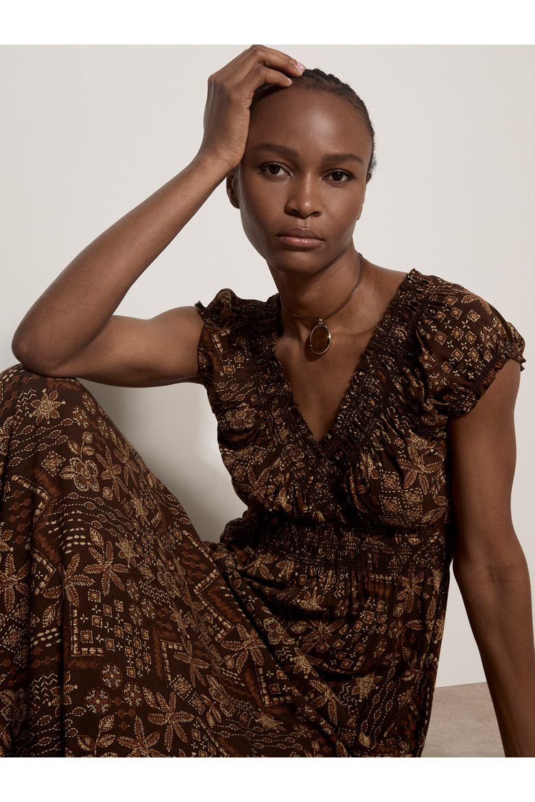 Batik Star Flower Maxi Dress, Alternate, color, Brown